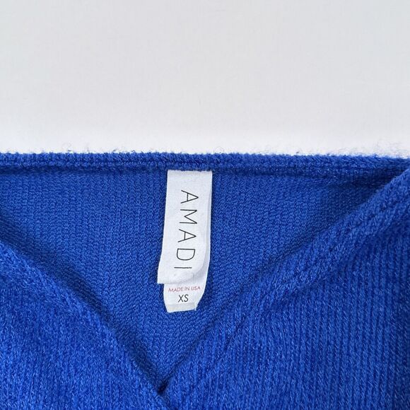 Anthropologie Amadi Robe Dress Size XS Blue Short A Line Wrap Neck Knit Stretch - Picture 4 of 7